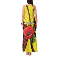 Macedonia Tank Maxi Dress with Red Poppy Flower and Curved Panel Design - Wonder Print Shop