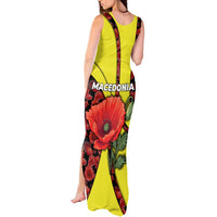 Macedonia Tank Maxi Dress with Red Poppy Flower and Curved Panel Design - Wonder Print Shop