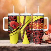 Macedonia Tumbler With Handle with Red Poppy Flower and Curved Panel Design - Wonder Print Shop