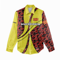 Macedonia Women Casual Shirt with Red Poppy Flower and Curved Panel Design - Wonder Print Shop