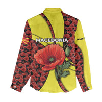 Macedonia Women Casual Shirt with Red Poppy Flower and Curved Panel Design - Wonder Print Shop