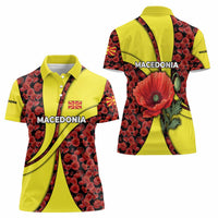 Macedonia Women Polo Shirt with Red Poppy Flower and Curved Panel Design - Wonder Print Shop