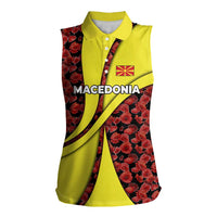 Macedonia Women Sleeveless Polo Shirt with Red Poppy Flower and Curved Panel Design - Wonder Print Shop