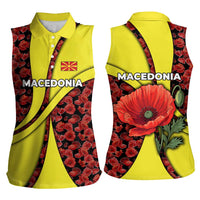 Macedonia Women Sleeveless Polo Shirt with Red Poppy Flower and Curved Panel Design - Wonder Print Shop