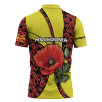 Macedonia Zipper Polo Shirt with Red Poppy Flower and Curved Panel Design - Wonder Print Shop