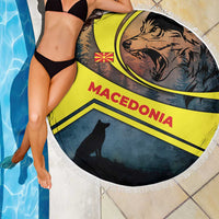 Macedonia Beach Blanket with Forest Wolf and Sunset Silhouette Design - Wonder Print Shop