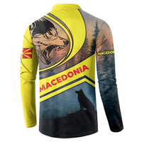 Macedonia Button Sweatshirt with Forest Wolf and Sunset Silhouette Design - Wonder Print Shop