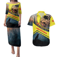Macedonia Couples Matching Puletasi and Hawaiian Shirt with Forest Wolf and Sunset Silhouette Design - Wonder Print Shop
