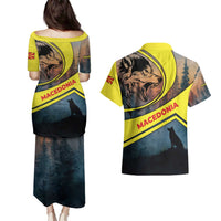 Macedonia Couples Matching Puletasi and Hawaiian Shirt with Forest Wolf and Sunset Silhouette Design - Wonder Print Shop