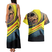 Macedonia Couples Matching Tank Maxi Dress and Hawaiian Shirt with Forest Wolf and Sunset Silhouette Design - Wonder Print Shop