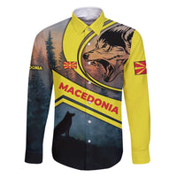 Macedonia Family Matching Long Sleeve Bodycon Dress and Hawaiian Shirt with Forest Wolf and Sunset Silhouette Design - Wonder Print Shop