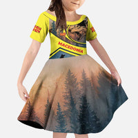 Macedonia Family Matching Off Shoulder Maxi Dress and Hawaiian Shirt with Forest Wolf and Sunset Silhouette Design - Wonder Print Shop