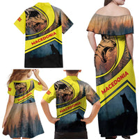 Macedonia Family Matching Off Shoulder Maxi Dress and Hawaiian Shirt with Forest Wolf and Sunset Silhouette Design - Wonder Print Shop