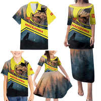 Macedonia Family Matching Puletasi and Hawaiian Shirt with Forest Wolf and Sunset Silhouette Design - Wonder Print Shop