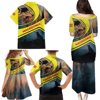 Macedonia Family Matching Puletasi and Hawaiian Shirt with Forest Wolf and Sunset Silhouette Design - Wonder Print Shop
