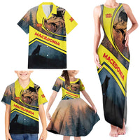 Macedonia Family Matching Tank Maxi Dress and Hawaiian Shirt with Forest Wolf and Sunset Silhouette Design - Wonder Print Shop