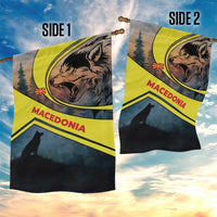 Macedonia Garden Flag with Forest Wolf and Sunset Silhouette Design - Wonder Print Shop