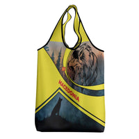 Macedonia Grocery Bag with Forest Wolf and Sunset Silhouette Design - Wonder Print Shop