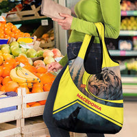 Macedonia Grocery Bag with Forest Wolf and Sunset Silhouette Design - Wonder Print Shop