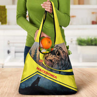 Macedonia Grocery Bag with Forest Wolf and Sunset Silhouette Design - Wonder Print Shop