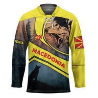 Macedonia Hockey Jersey with Forest Wolf and Sunset Silhouette Design - Wonder Print Shop