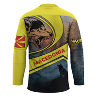 Macedonia Hockey Jersey with Forest Wolf and Sunset Silhouette Design - Wonder Print Shop