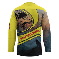 Macedonia Hockey Jersey with Forest Wolf and Sunset Silhouette Design - Wonder Print Shop