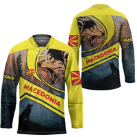 Macedonia Hockey Jersey with Forest Wolf and Sunset Silhouette Design - Wonder Print Shop