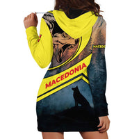 Macedonia Hoodie Dress with Forest Wolf and Sunset Silhouette Design - Wonder Print Shop