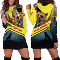Macedonia Hoodie Dress with Forest Wolf and Sunset Silhouette Design - Wonder Print Shop