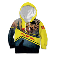 Macedonia Kid Hoodie with Forest Wolf and Sunset Silhouette Design - Wonder Print Shop