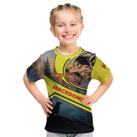 Macedonia Kid T Shirt with Forest Wolf and Sunset Silhouette Design - Wonder Print Shop