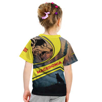 Macedonia Kid T Shirt with Forest Wolf and Sunset Silhouette Design - Wonder Print Shop