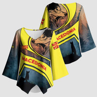 Macedonia Kimono Sleeve Blouse with Forest Wolf and Sunset Silhouette Design - Wonder Print Shop