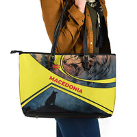 Macedonia Leather Tote Bag with Forest Wolf and Sunset Silhouette Design - Wonder Print Shop