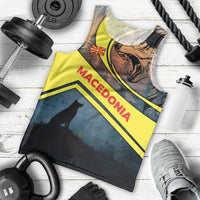 Macedonia Men Tank Top with Forest Wolf and Sunset Silhouette Design - Wonder Print Shop
