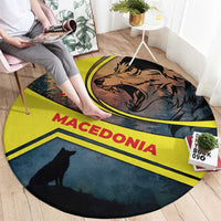 Macedonia Round Carpet with Forest Wolf and Sunset Silhouette Design - Wonder Print Shop