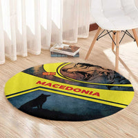 Macedonia Round Carpet with Forest Wolf and Sunset Silhouette Design - Wonder Print Shop