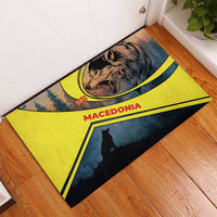 Macedonia Rubber Doormat with Forest Wolf and Sunset Silhouette Design - Wonder Print Shop