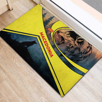 Macedonia Rubber Doormat with Forest Wolf and Sunset Silhouette Design - Wonder Print Shop