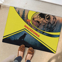 Macedonia Rubber Doormat with Forest Wolf and Sunset Silhouette Design - Wonder Print Shop