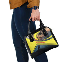 Macedonia Shoulder Handbag with Forest Wolf and Sunset Silhouette Design - Wonder Print Shop