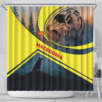 Macedonia Shower Curtain with Forest Wolf and Sunset Silhouette Design - Wonder Print Shop