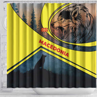 Macedonia Shower Curtain with Forest Wolf and Sunset Silhouette Design - Wonder Print Shop