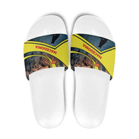Macedonia Slide Sandals with Forest Wolf and Sunset Silhouette Design - Wonder Print Shop