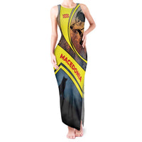 Macedonia Tank Maxi Dress with Forest Wolf and Sunset Silhouette Design - Wonder Print Shop