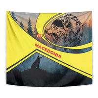 Macedonia Tapestry with Forest Wolf and Sunset Silhouette Design - Wonder Print Shop
