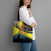 Macedonia Tote Bag with Forest Wolf and Sunset Silhouette Design - Wonder Print Shop