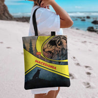 Macedonia Tote Bag with Forest Wolf and Sunset Silhouette Design - Wonder Print Shop