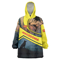 Macedonia Wearable Blanket Hoodie with Forest Wolf and Sunset Silhouette Design - Wonder Print Shop